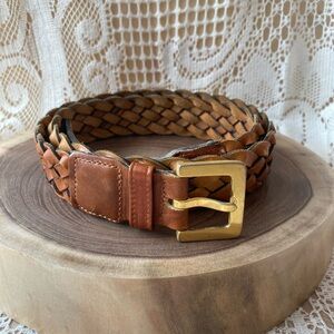 Handmade Genuine Leather Woven Belt – Tan 38 – Metal Buckle
